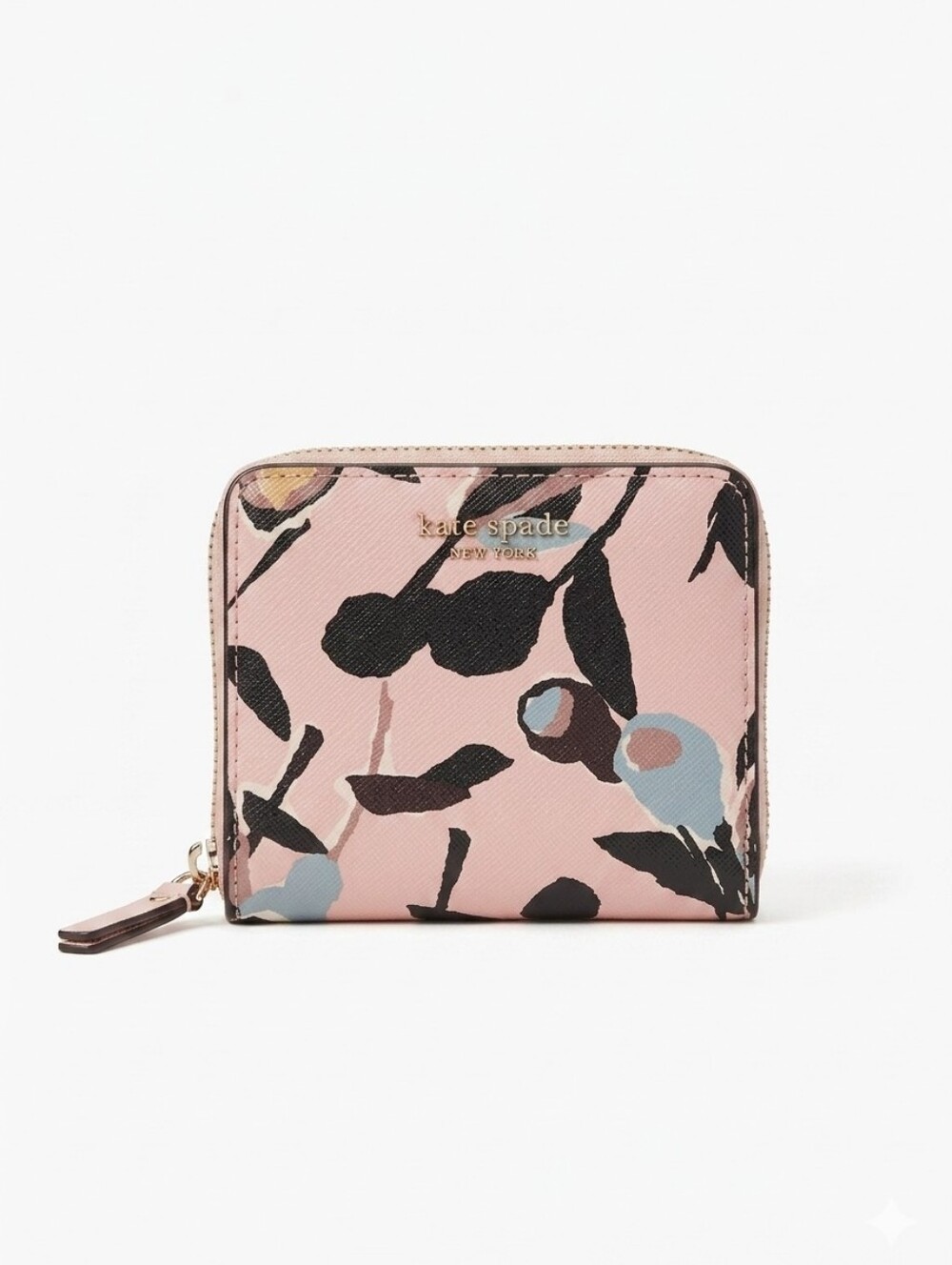 kate spade Pink Floral Print Zip-Around Wallet with Gold Logo